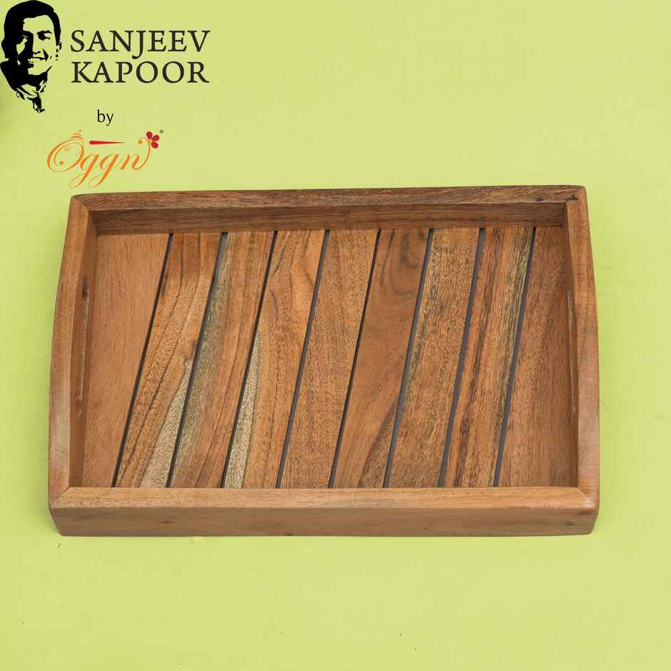 Sanjeev Kapoor by OGGN Wooden Ovel Taper Serving Tray,Snack,Breakfast,Coffee - 14x9 Inch