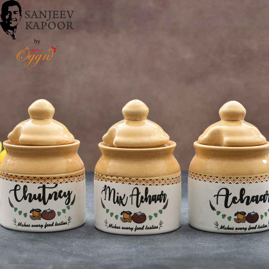 Sanjeev Kapoor by OGGN Ceramic Pickle & Chutney Jars Set with Lid