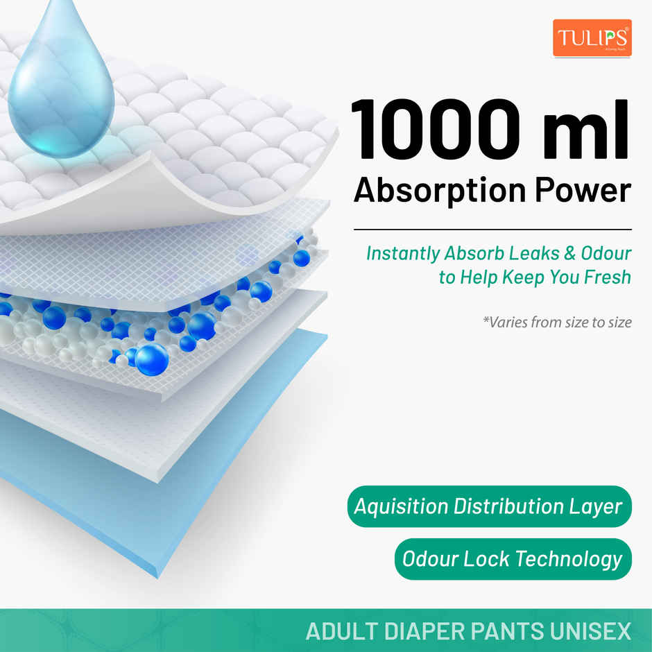 Tulips Adult Diaper Pant | XL | 34 to 59 inch