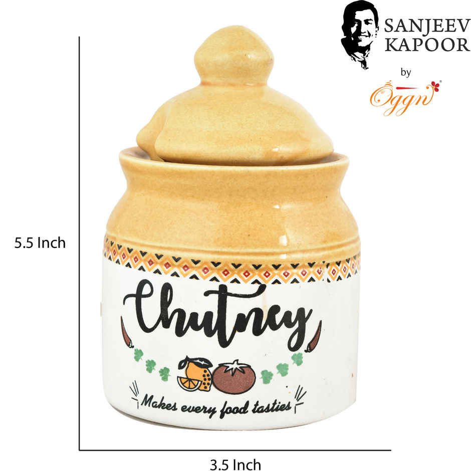 Sanjeev Kapoor by OGGN Ceramic Pickle & Chutney Jars Set with Lid