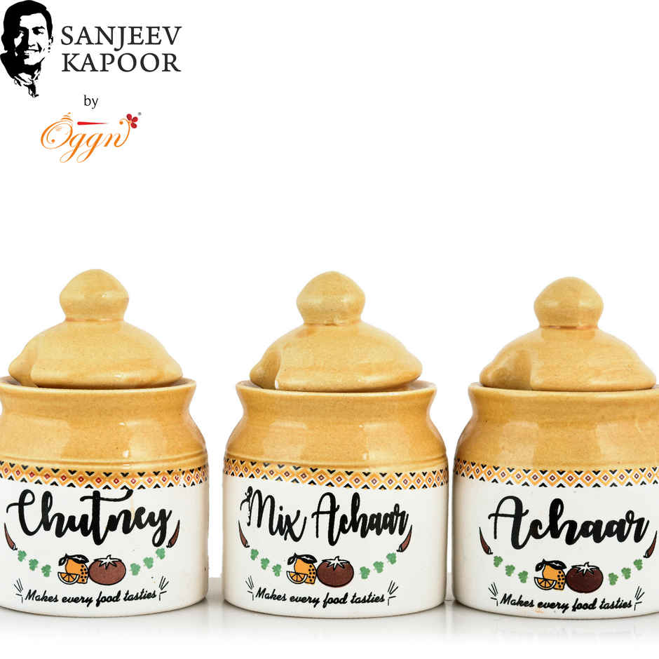 Sanjeev Kapoor by OGGN Ceramic Pickle & Chutney Jars Set with Lid