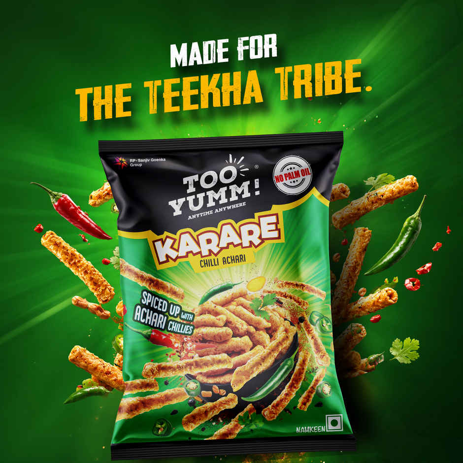 Too Yumm Chilli Achari Karare, 60% Less Saturated Fats, No Palm Oil Healthy Crisps Namkeen