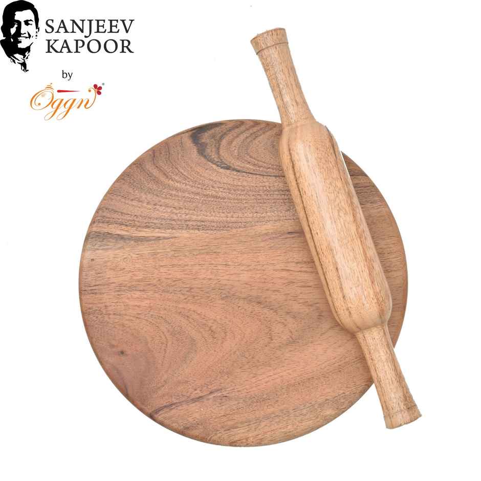 Sanjeev Kapoor by OGGN Acacia wooden Chakla Belan Set,Chapati Maker Board with Rolling Pin - 9 Inch