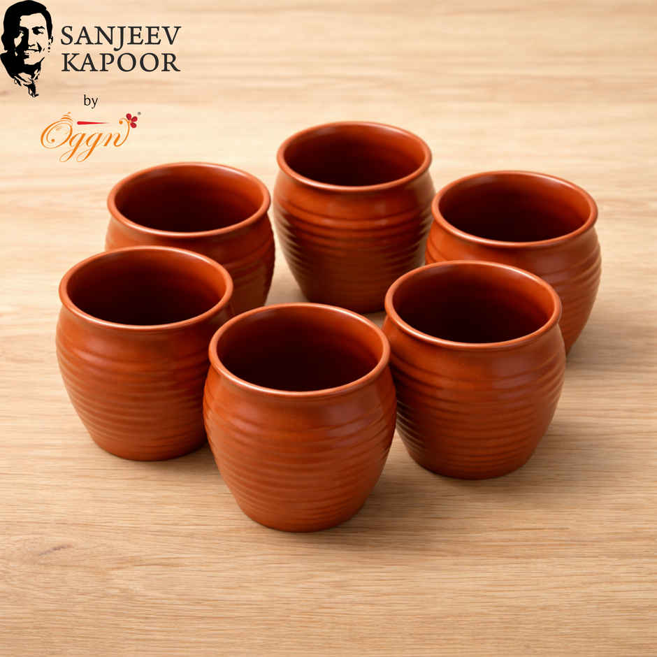 Sanjeev Kapoor by OGGN Stoneware Kullad Cup - Set of 6, Tea & Coffee, Brown, - 200 ml