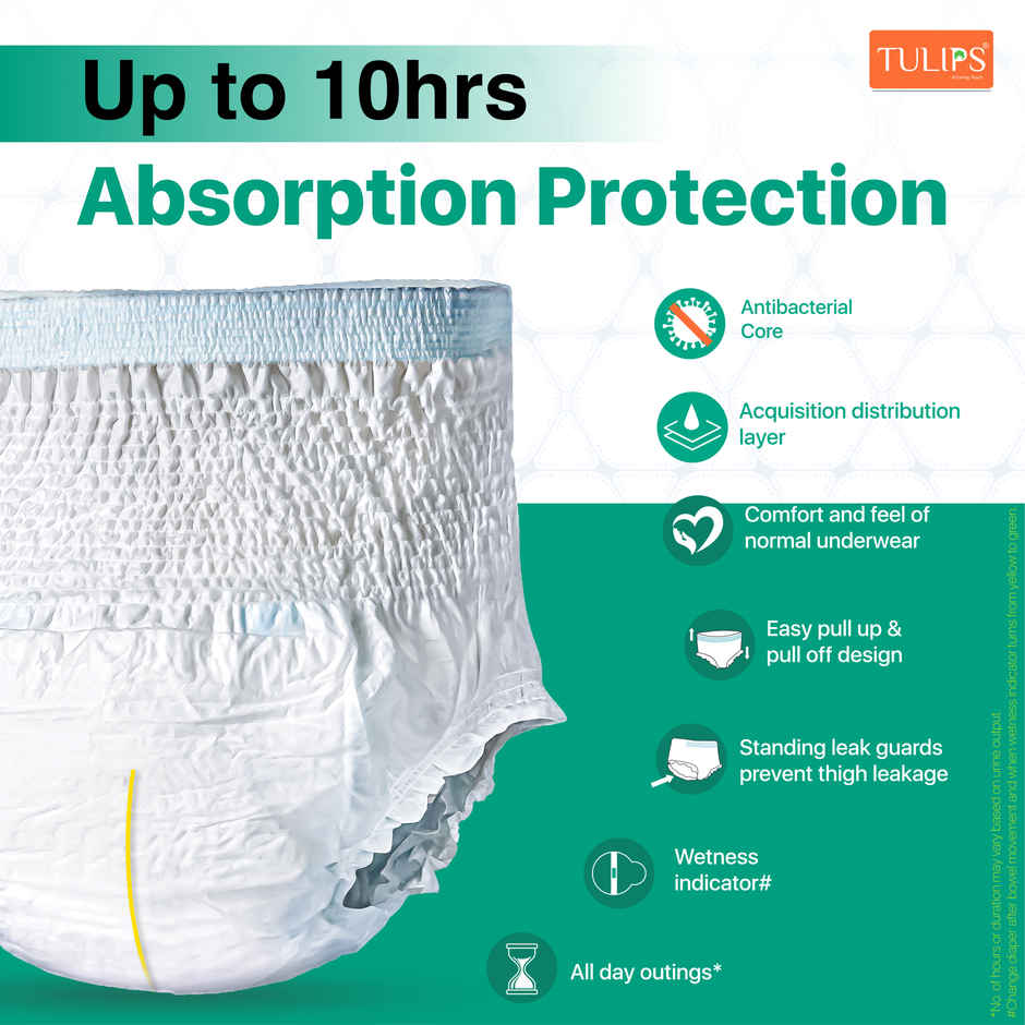 Tulips Adult Diaper Pant | M | 24 to 40 inch