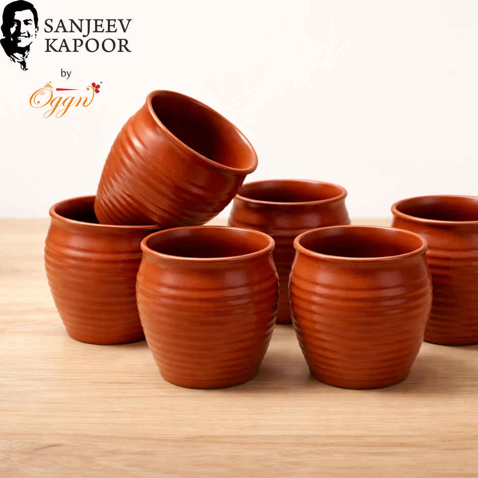 Sanjeev Kapoor by OGGN Stoneware Kullad Cup - Set of 6, Tea & Coffee, Brown, - 200 ml