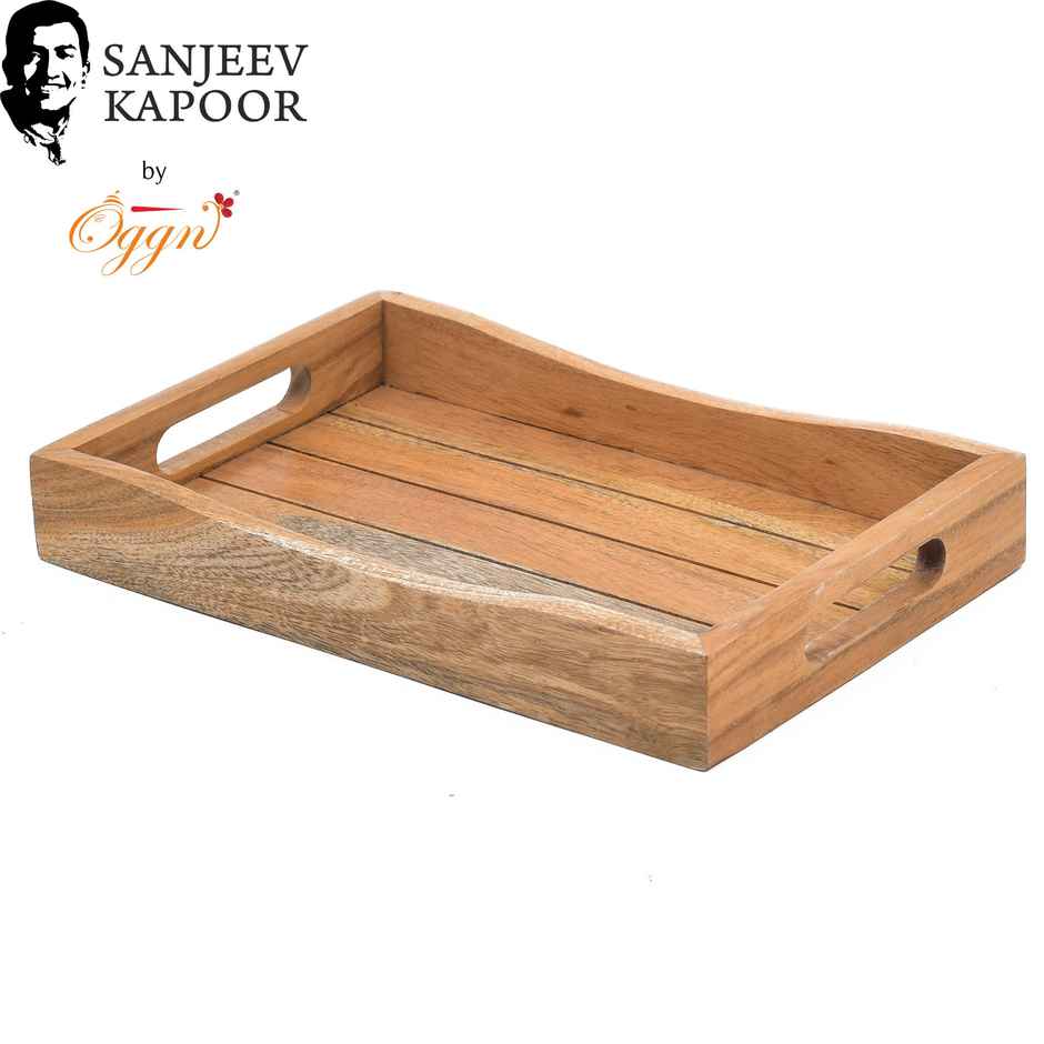 Sanjeev Kapoor by OGGN Wooden Taliya Ziri Tray Serving Tray,Snack,Breakfast,Coffee - 14x9 Inch
