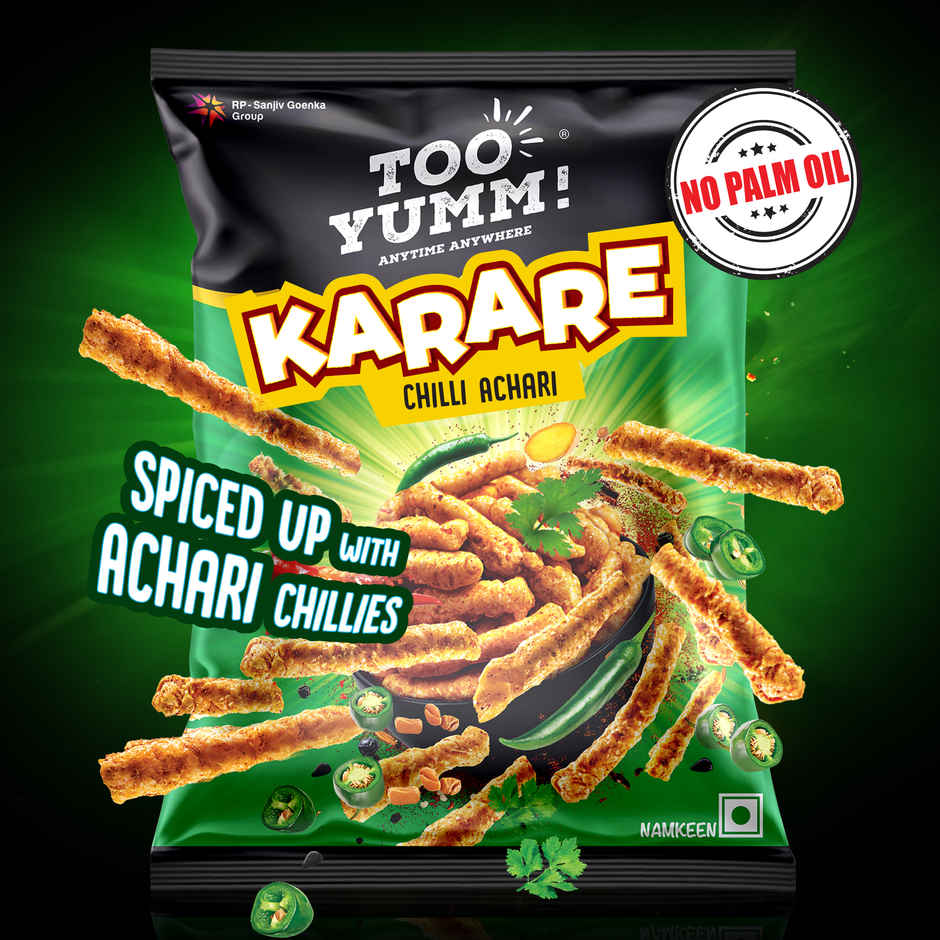 Too Yumm Chilli Achari Karare, 60% Less Saturated Fats, No Palm Oil Healthy Crisps Namkeen