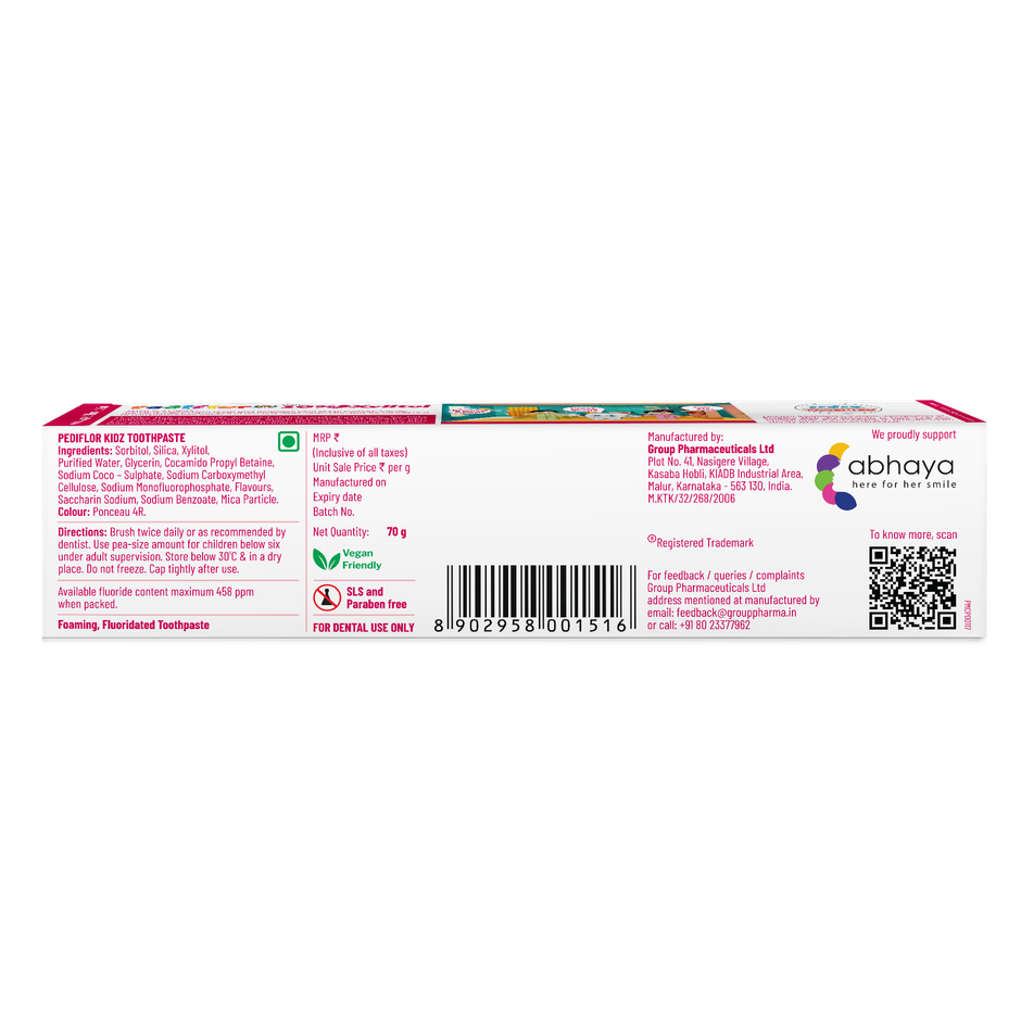 Pediflor Kidz Bubble Gum Flavour Toothpaste