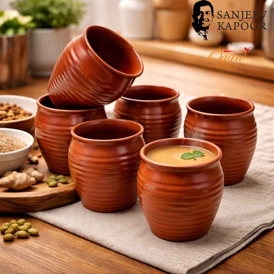 Sanjeev Kapoor by OGGN Stoneware Kullad Cup - Set of 6, Tea & Coffee, Brown, - 200 ml