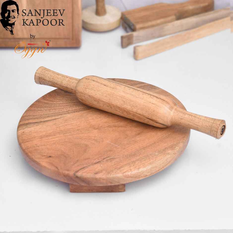 Sanjeev Kapoor by OGGN Acacia wooden Chakla Belan Set,Chapati Maker Board with Rolling Pin - 9 Inch