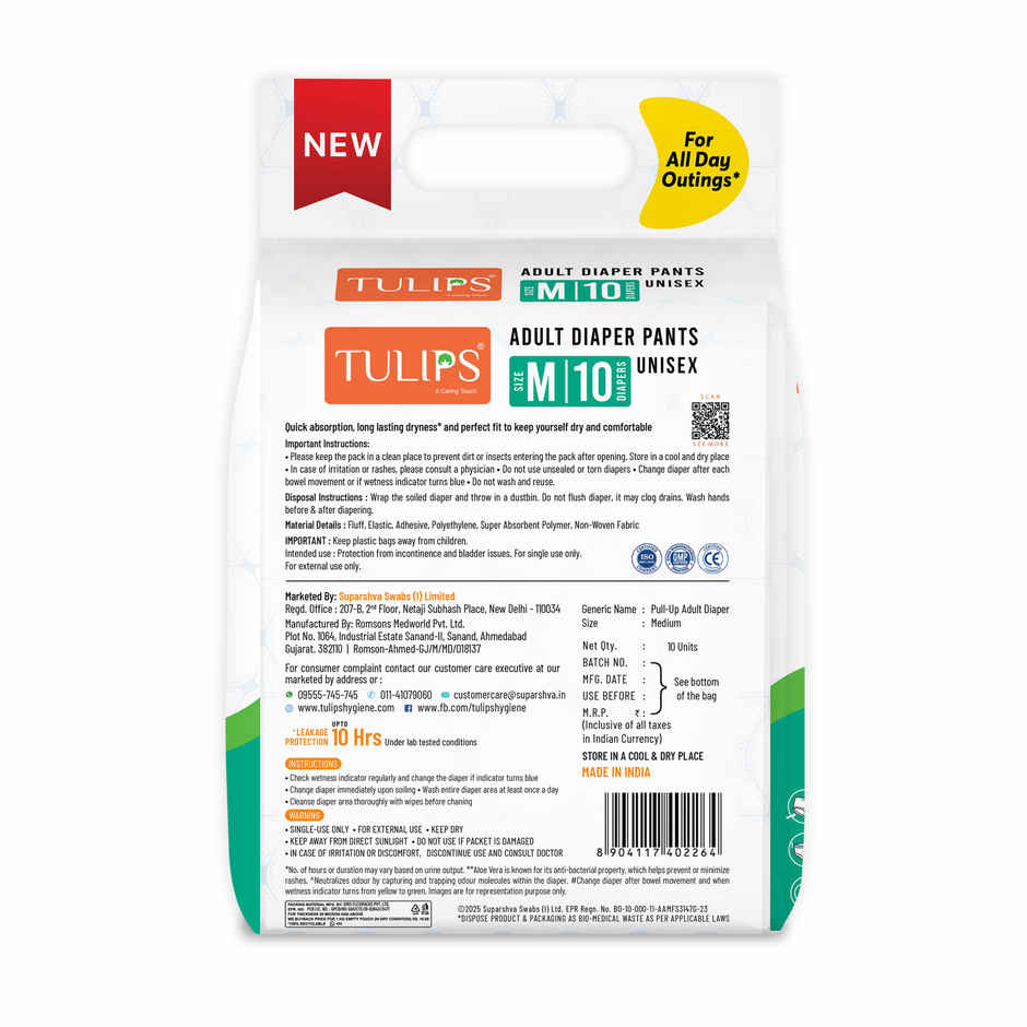 Tulips Adult Diaper Pant | M | 24 to 40 inch