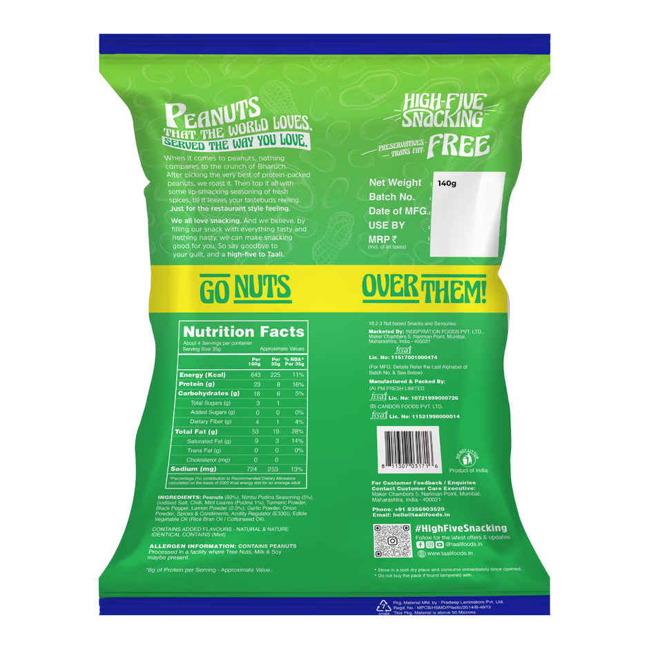 Taali Roasted Nimbu Pudina Peanuts, Premium Quality Bharuchi Nuts, Rich in Protein