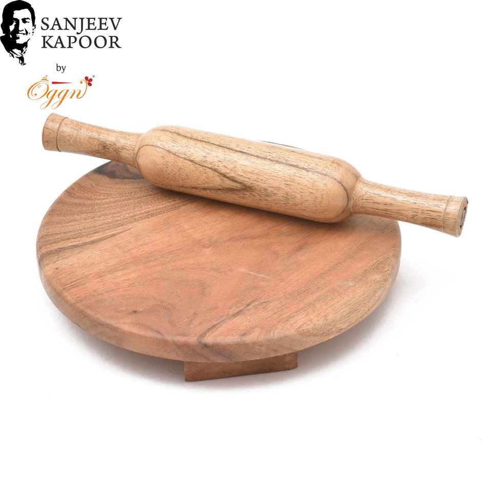 Sanjeev Kapoor by OGGN Acacia wooden Chakla Belan Set,Chapati Maker Board with Rolling Pin - 9 Inch