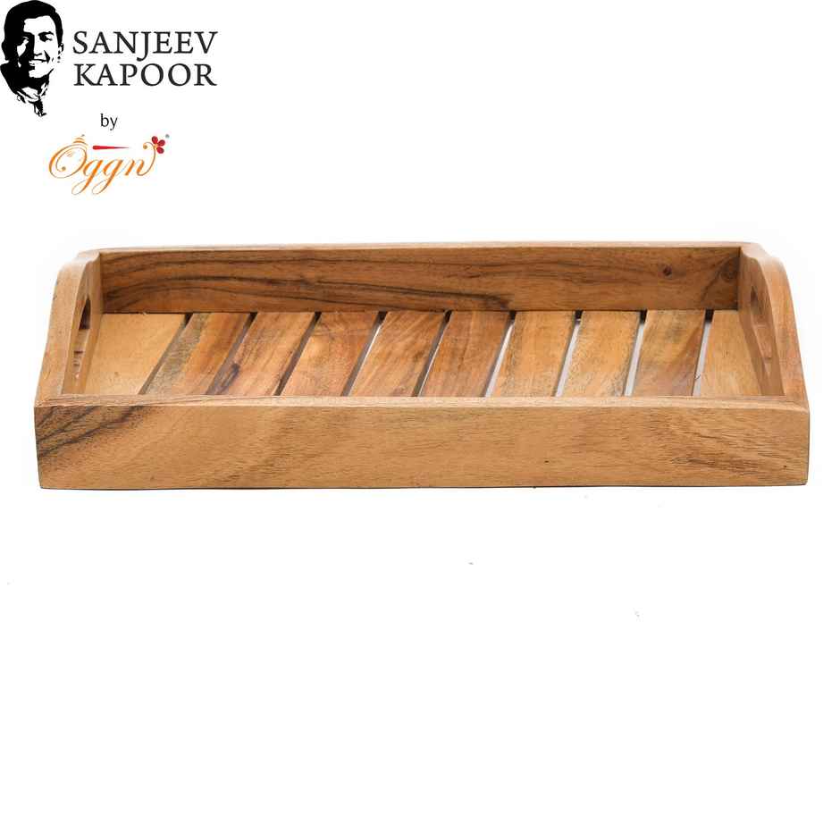 Sanjeev Kapoor by OGGN Wooden Ovel Taper Serving Tray,Snack,Breakfast,Coffee - 12x8 Inch