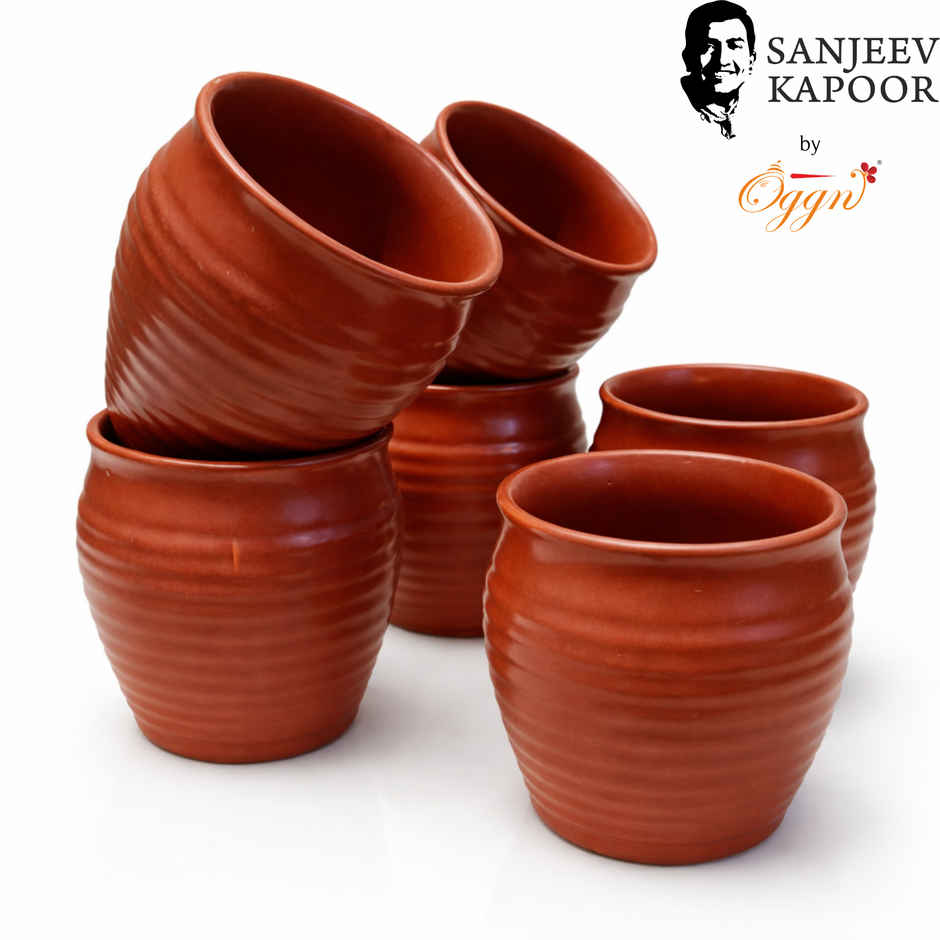 Sanjeev Kapoor by OGGN Stoneware Kullad Cup - Set of 6, Tea & Coffee, Brown, - 200 ml