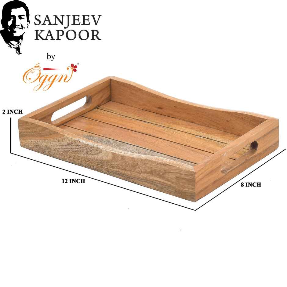 Sanjeev Kapoor by OGGN Wooden Taliya Ziri Tray Serving Tray,Snack,Breakfast,Coffee - 12x8 Inch