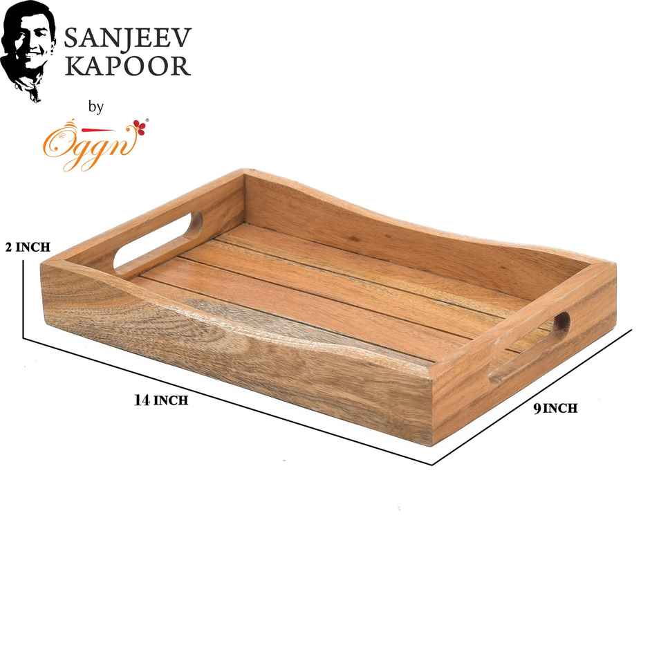 Sanjeev Kapoor by OGGN Wooden Taliya Ziri Tray Serving Tray,Snack,Breakfast,Coffee - 14x9 Inch