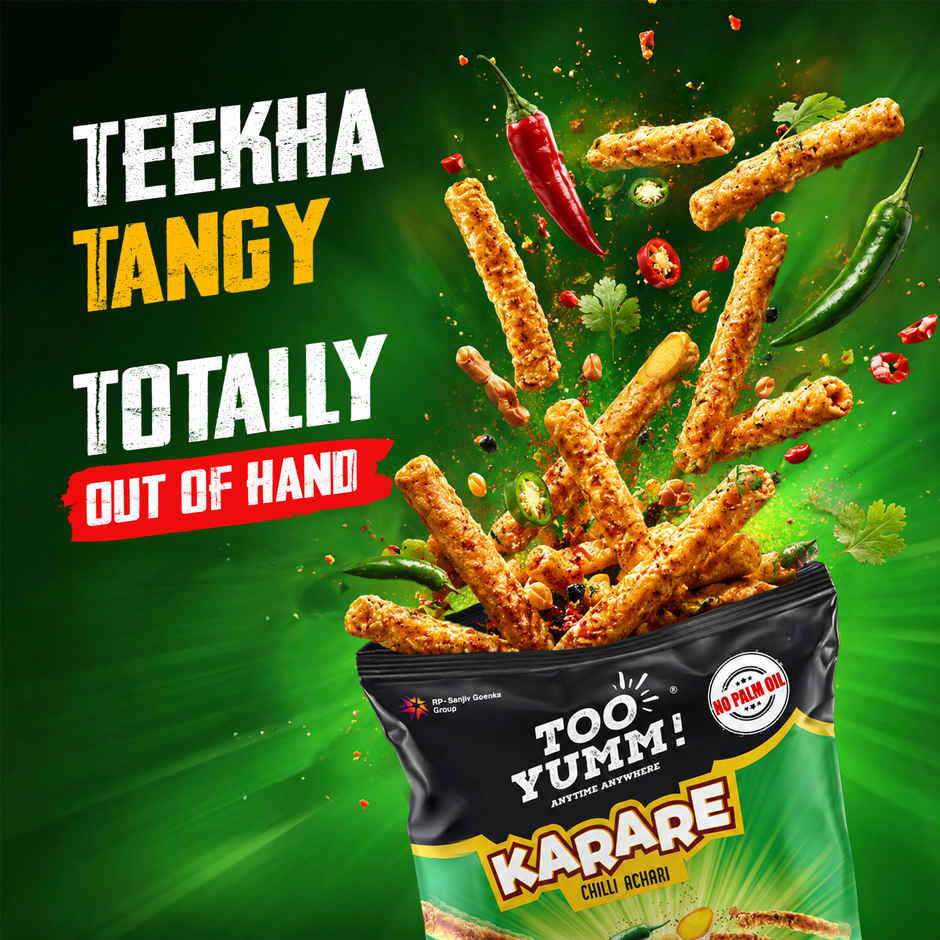 Too Yumm Chilli Achari Karare, 60% Less Saturated Fats, No Palm Oil Healthy Crisps Namkeen