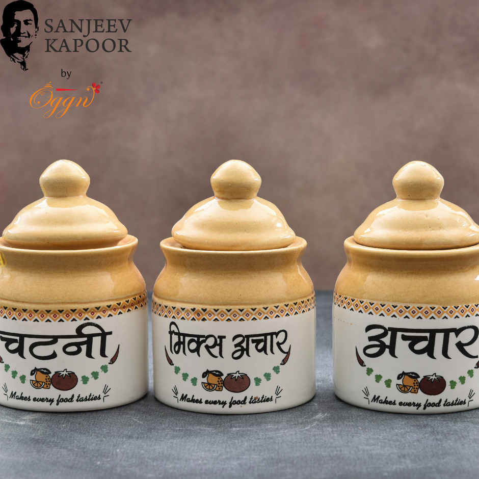 Sanjeev Kapoor by OGGN Ceramic Pickle & Chutney Jars Set with Lid