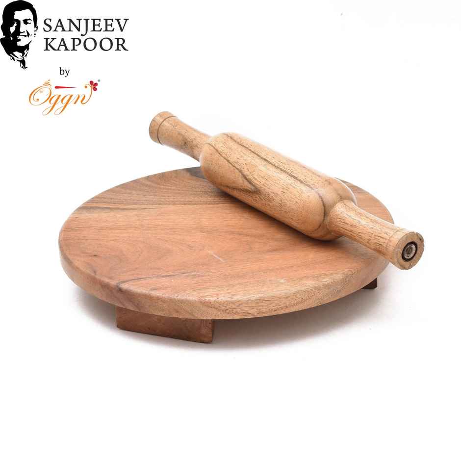 Sanjeev Kapoor by OGGN Acacia wooden Chakla Belan Set,Chapati Maker Board with Rolling Pin - 9 Inch