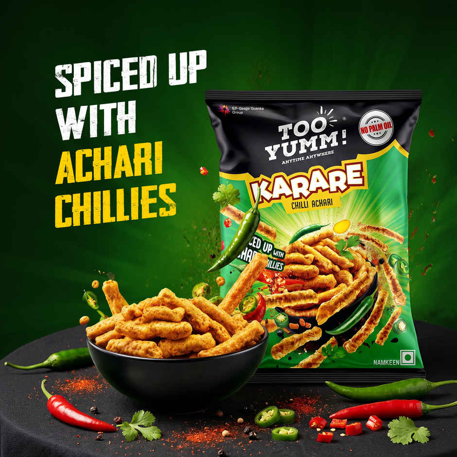 Too Yumm Chilli Achari Karare, 60% Less Saturated Fats, No Palm Oil Healthy Crisps Namkeen