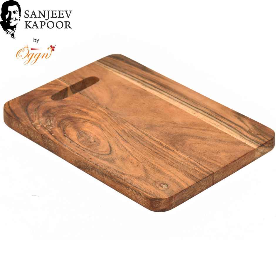 Sanjeev Kapoor by OGGN Wooden Cutting,Serving Board for Vegetables,Fruits With Handle - 11x8 Inch