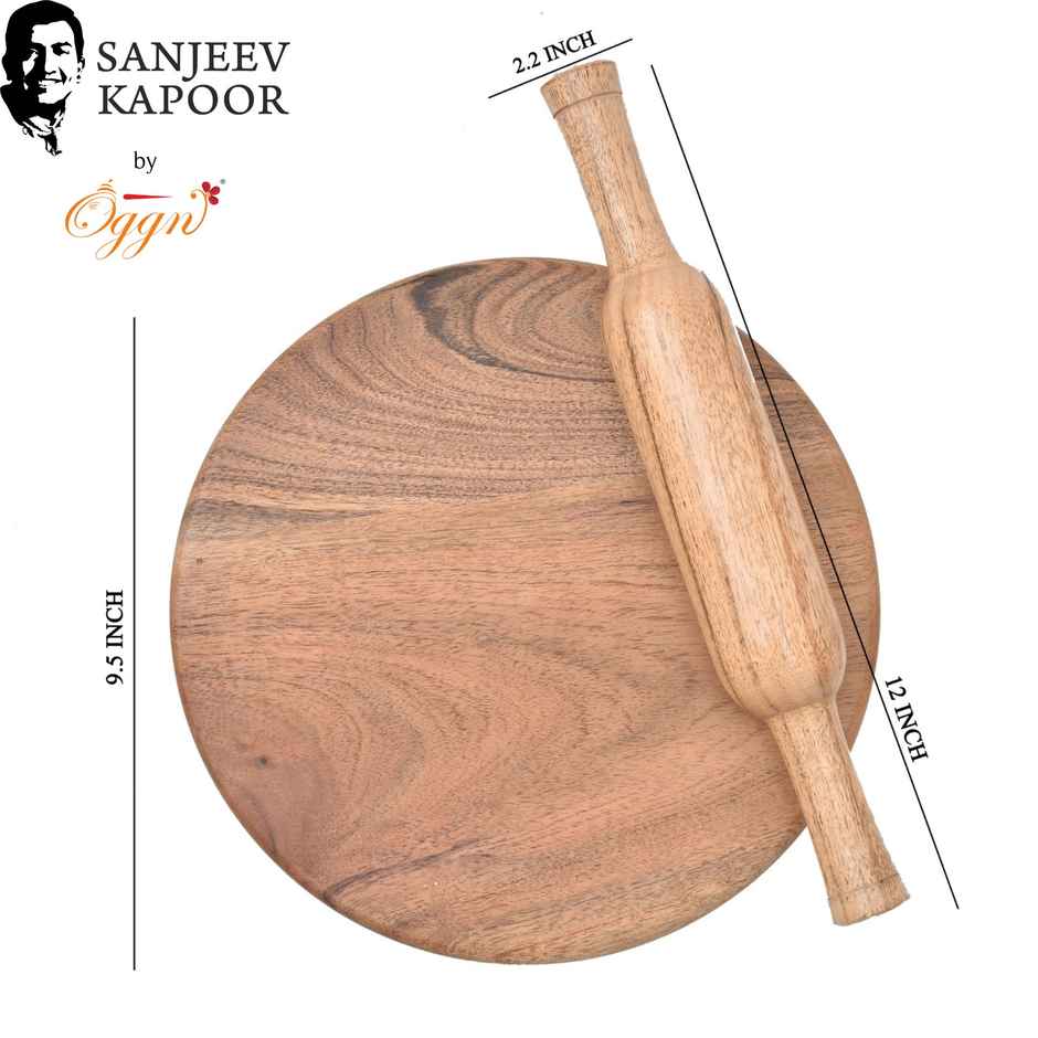 Sanjeev Kapoor by OGGN Acacia wooden Chakla Belan Set,Chapati Maker Board with Rolling Pin - 9 Inch