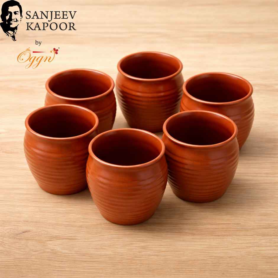 Sanjeev Kapoor by OGGN Stoneware Kullad Cup - Set of 6, Tea & Coffee, Brown, - 200 ml
