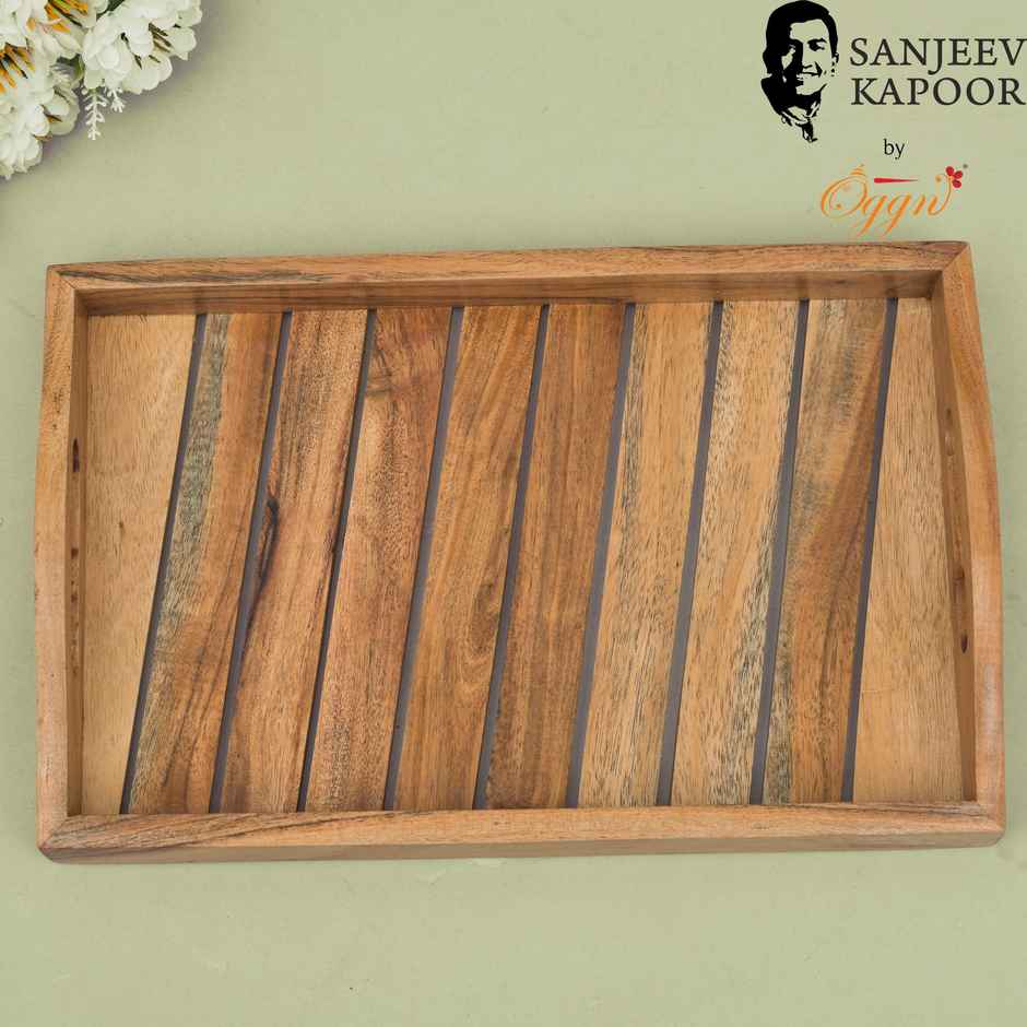 Sanjeev Kapoor by OGGN Wooden Ovel Taper Serving Tray,Snack,Breakfast,Coffee - 12x8 Inch