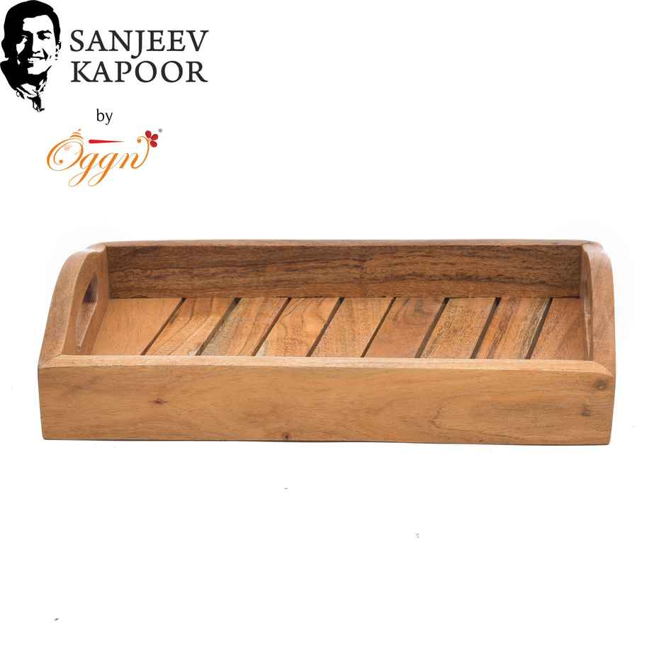 Sanjeev Kapoor by OGGN Wooden Ovel Taper Serving Tray,Snack,Breakfast,Coffee - 14x9 Inch