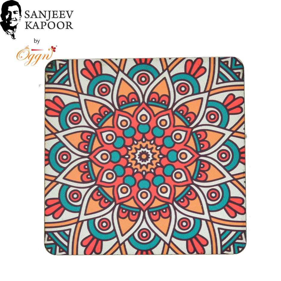 Sanjeev Kapoor by OGGN Vista Printed MDF Coaster Set of 4 - Coffee Mug & Glasses (4 Inch )