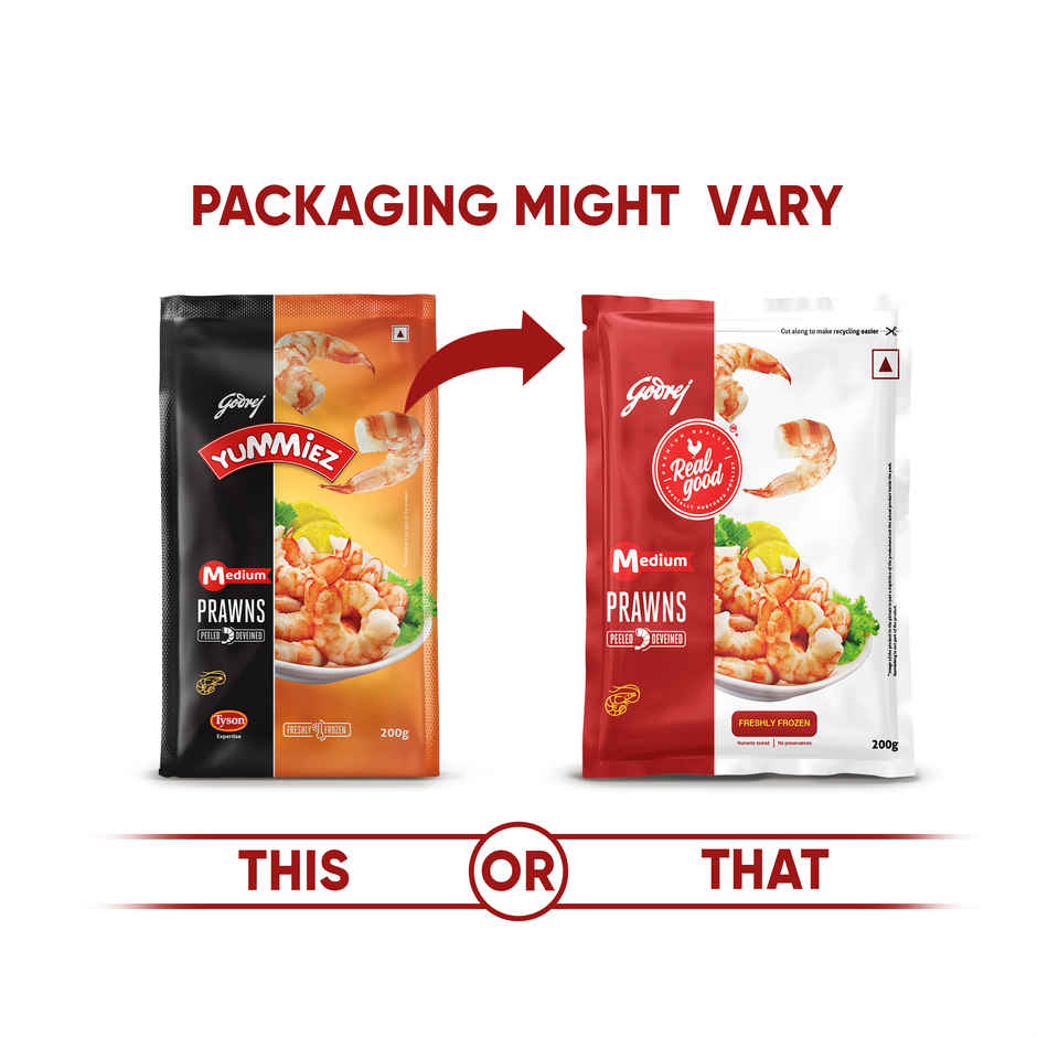 Godrej Real Good Medium Prawns Peeled & Deveined (Freshly Frozen)