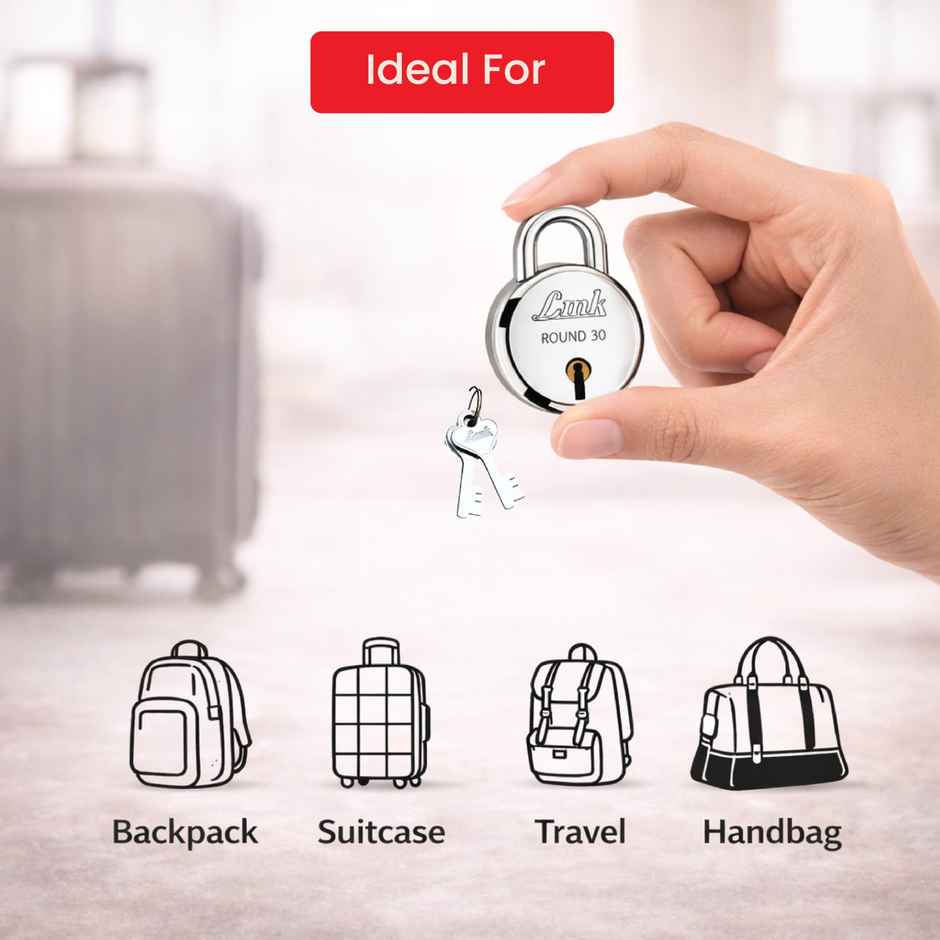 Link New Round Mini Padlock | Secure & Compact Design | Keys Included | With Warranty - 30 mm