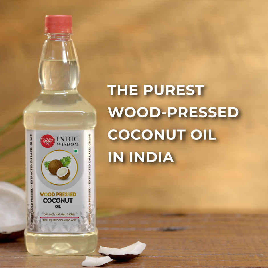 Indic Wisdom Coconut Wood Pressed Oil (Nariyal Oil) | Bottle | Cold Pressed - Extracted On Wooden Churner