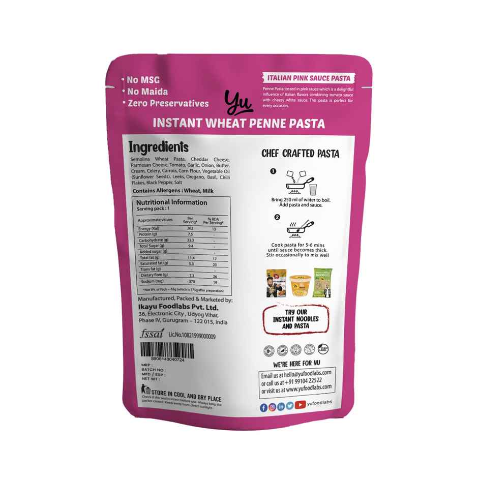Yu Pink Sauce Instant Wheat Pasta | Penne - Combo Pack