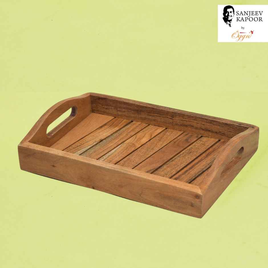 Sanjeev Kapoor by OGGN Wooden Ovel Taper Serving Tray,Snack,Breakfast,Coffee - 14x9 Inch