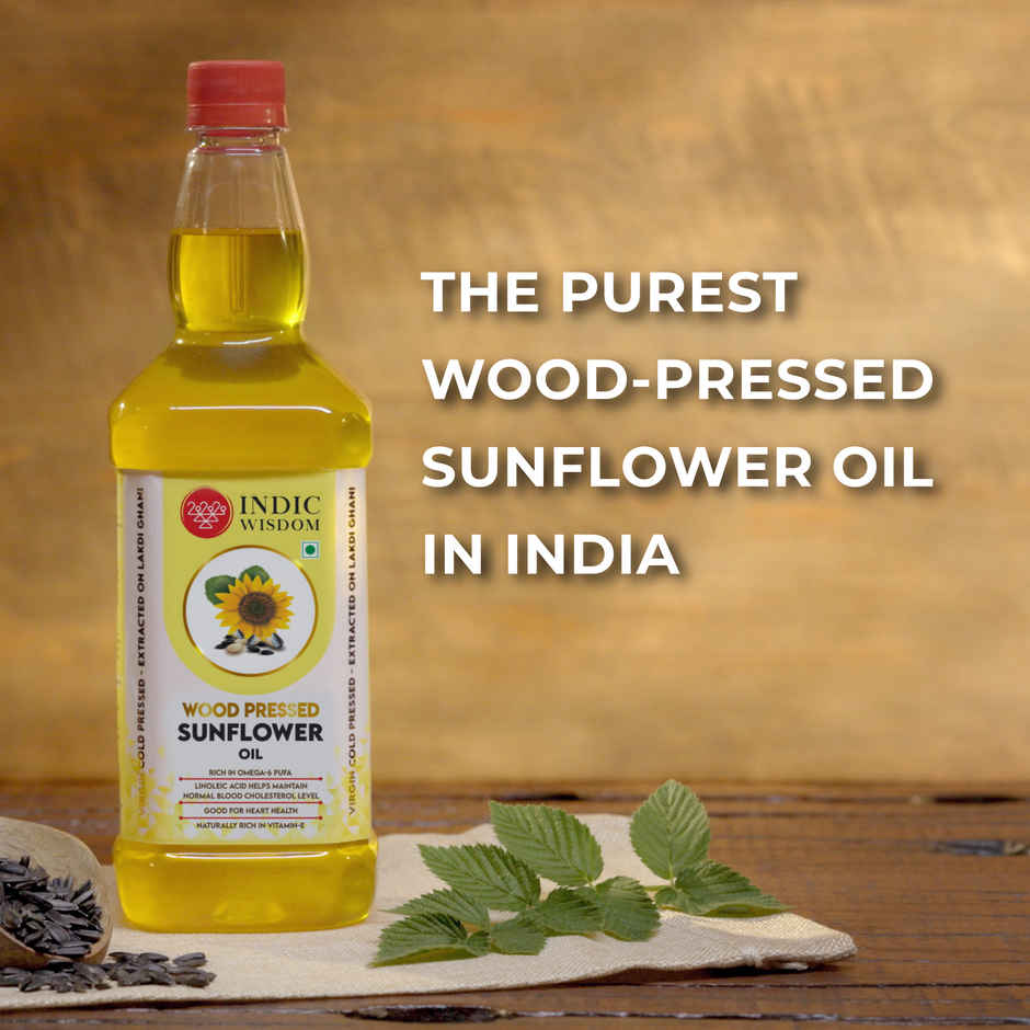 Indic Wisdom Sunflower Wood Pressed Oil | Cold Pressed | Extracted On Wooden Churner