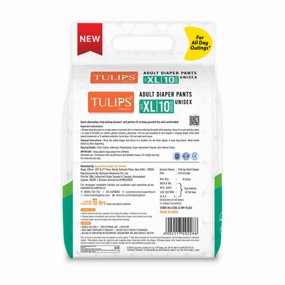 Tulips Adult Diaper Pant | XL | 34 to 59 inch