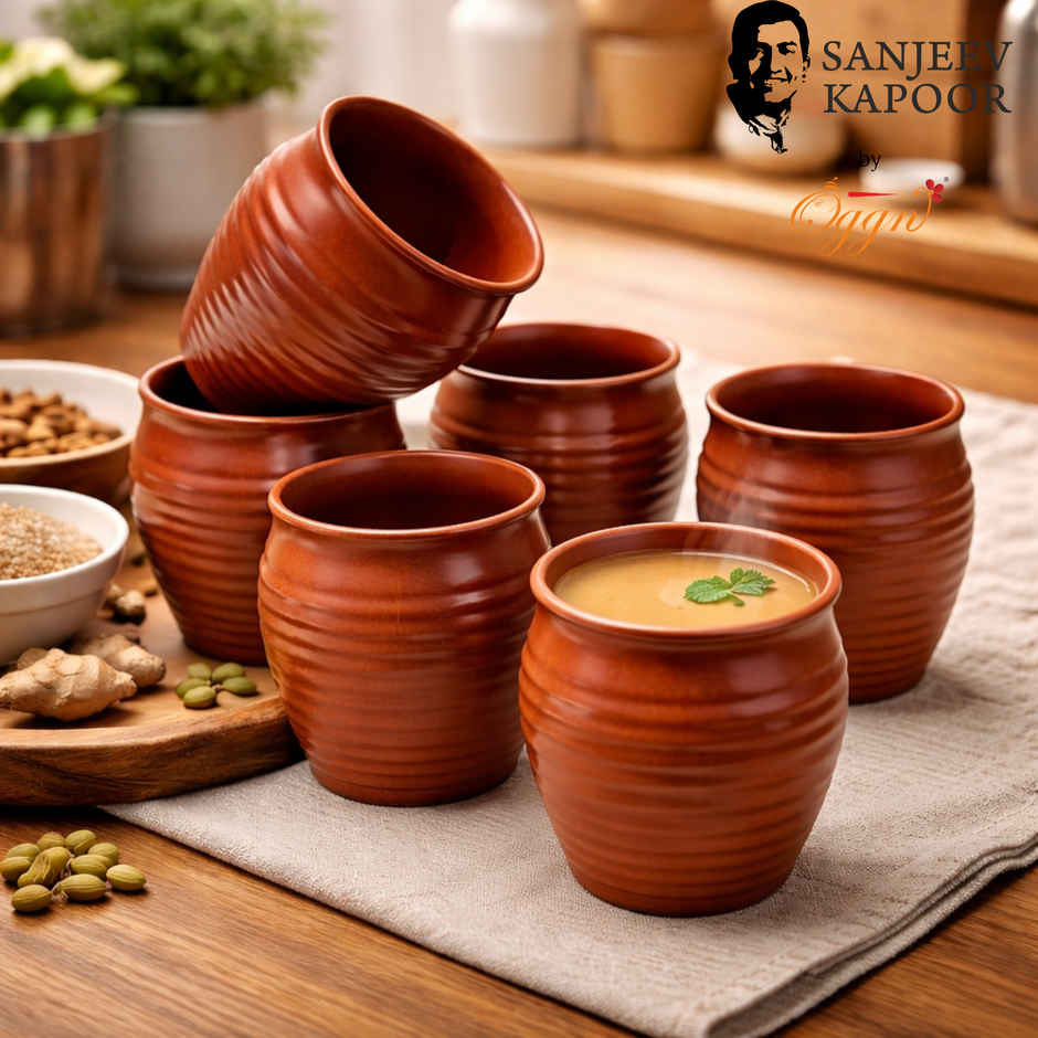 Sanjeev Kapoor by OGGN Stoneware Kullad Cup - Set of 6, Tea & Coffee, Brown, - 200 ml