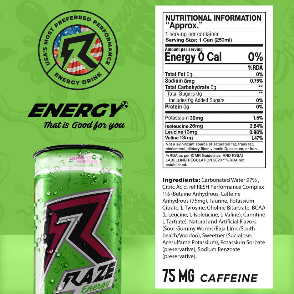 Raze Sour Gummy Worms Energy Drink