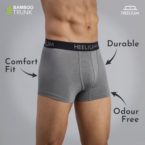 Heelium Bamboo Underwear for Men - Trunk | Soft-Comfortable & Odour Free | Pack of 1 | Grey - XL