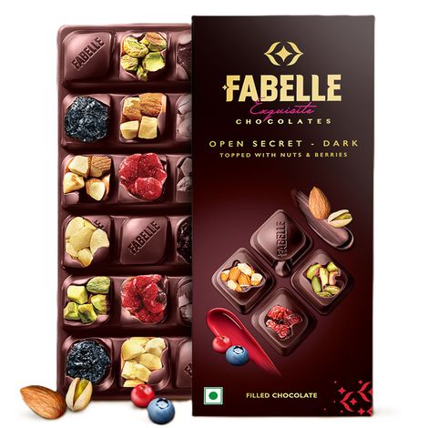 Fabelle Open Secret - Dark Chocolate Handcrafted Bar with Exotic Nuts & Berries Handcrafted Bar