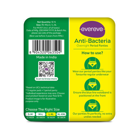 Evereve Anti Bacteria Period Panty for Girls & Women | L - XL