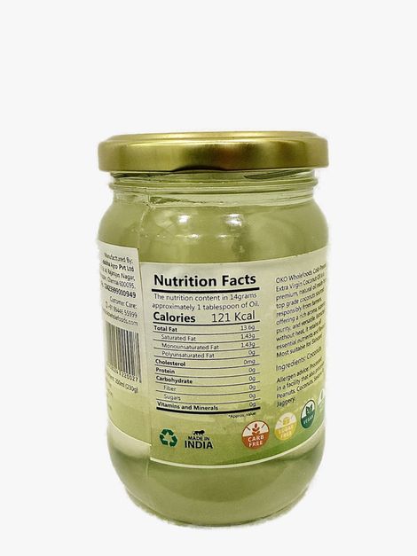 OKO Wholefoods Extra Virgin Coconut Oil | Cold Pressed & Unrefined | Glass Bottle