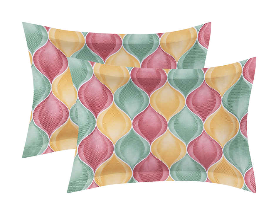 Dream Living King Size 135 Gsm Micro Geometric Bedsheet, 2 Pillow Covers | Multicolour | 94 x 87 in