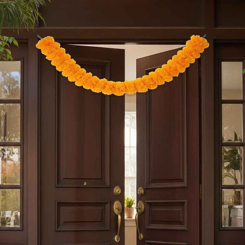 Flower String Bandhanwar | Festival Decoration | Marigold Design | Orange | 2 pcs | Mangal Bhawan