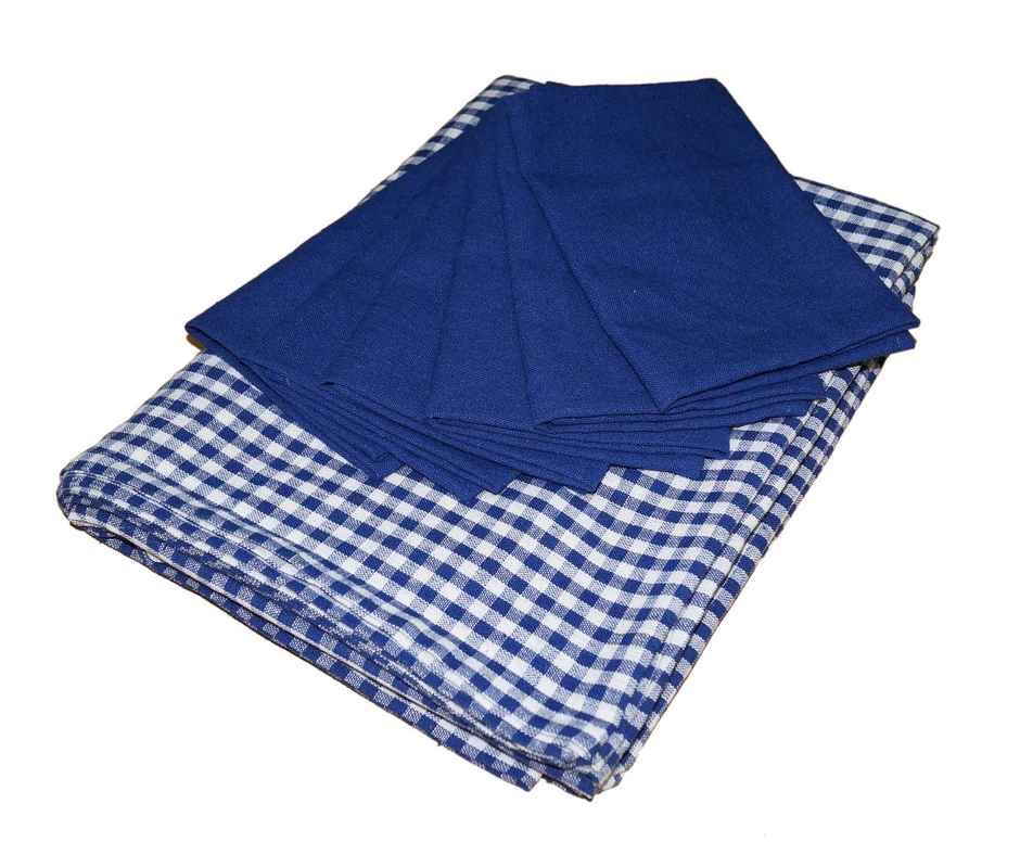 Lushomes Dining Table Cover - Indigo Blue | Cotton Checks | 60 x 90 inch | 6 Napkins