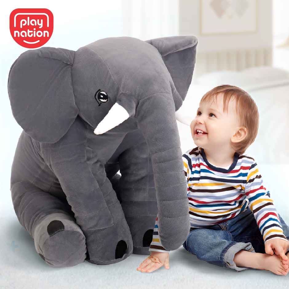 Play Nation Elephant Shaped Plush Soft Toy Cum Pillow Grey - Height 63 cm