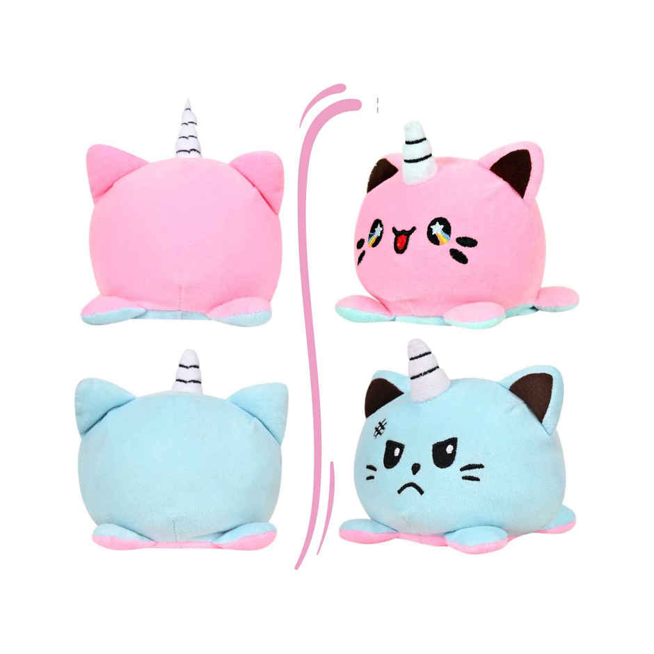 DearJoy Reversible Happy & Sad Unicorn Cat Soft Toy - Pink & Blue